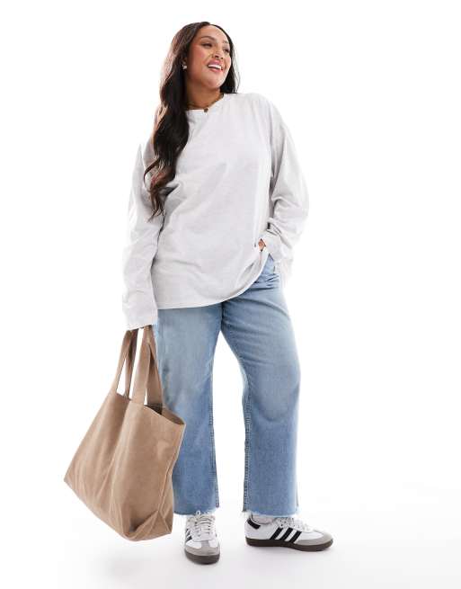 ASOS DESIGN Curve long sleeve skater tee in ice heather, 3 of 4