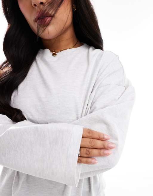 ASOS DESIGN Curve long sleeve skater tee in ice marl, 2 of 4