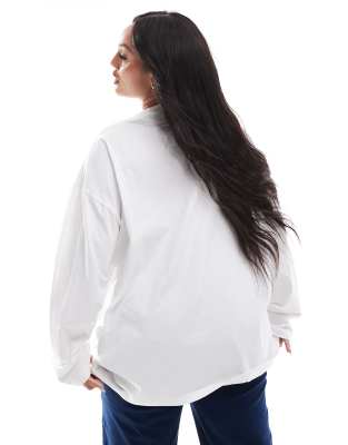 Asos Curve Asos Design Curve Long Sleeve Skater Tee With Apres Print In White