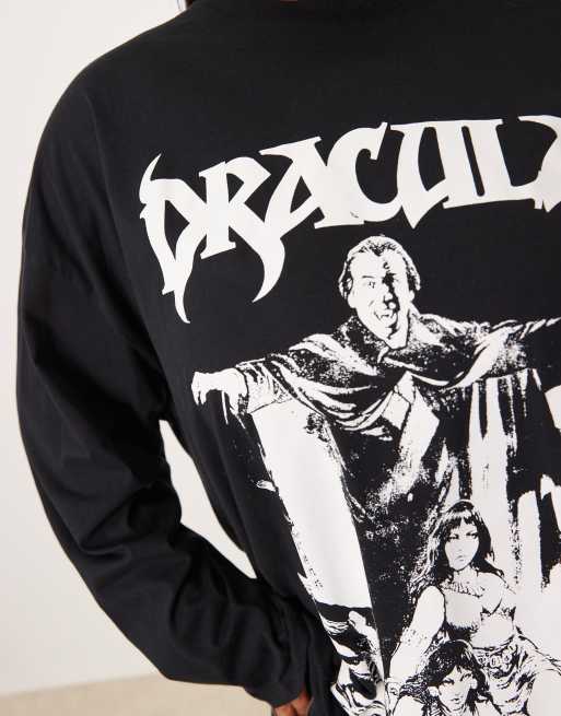 ASOS DESIGN Curve long sleeve skater tee with Halloween Dracula licence graphic in black - BLACK, 3 of 4