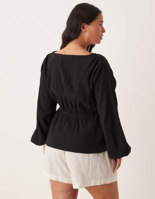 Asos Curve Asos Design Curve Long Sleeve Smock Top With Button Front
