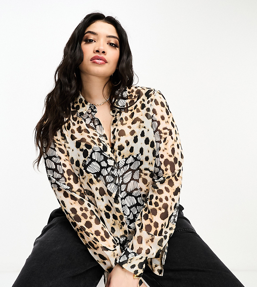 Tops by ASOS Curve Love at first scroll Animal print Spread collar Button placket Regular fit