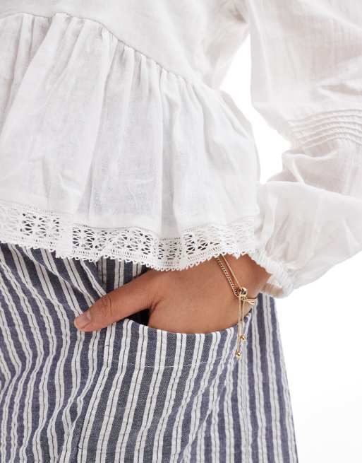 ASOS DESIGN Curve long sleeve square neck blouse with lace inserts in cream, 2 of 4