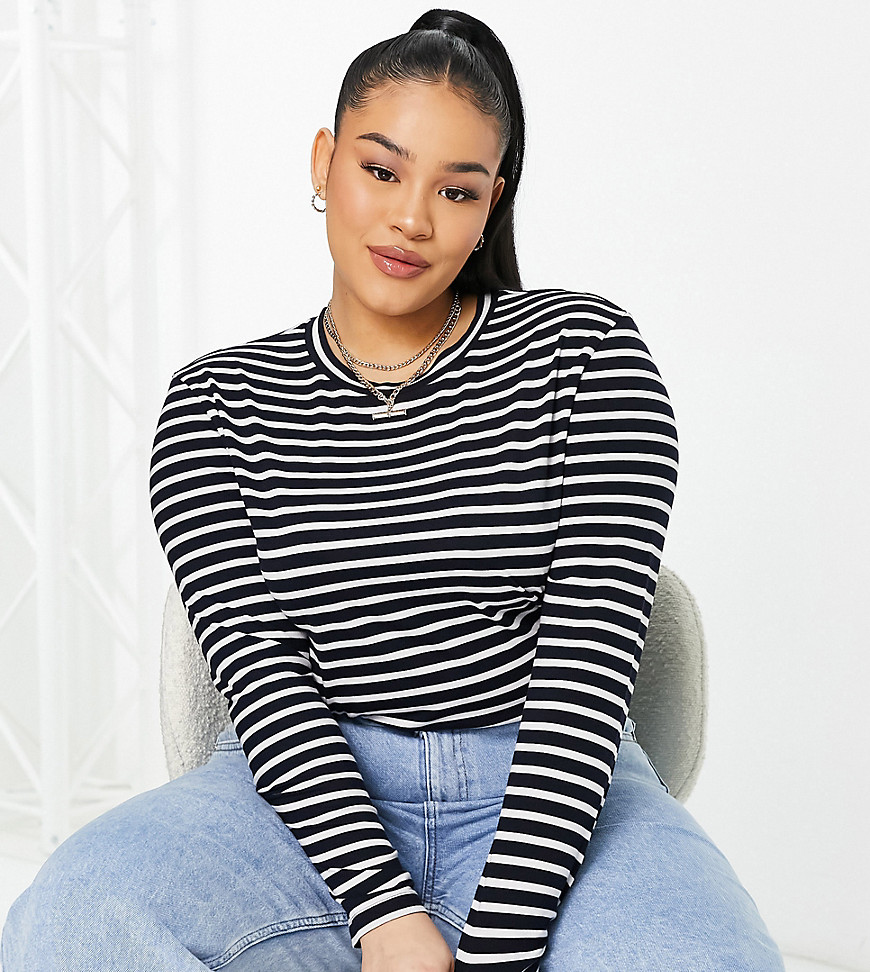 ASOS DESIGN Curve long sleeve striped t-shirt in navy-Multi