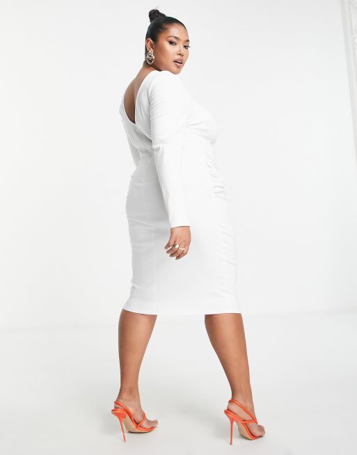 ASOS DESIGN Curve long sleeve structured mini dress with pleat detail in white