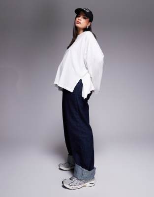asos design curve long sleeve t-shirt with knot back detail in white