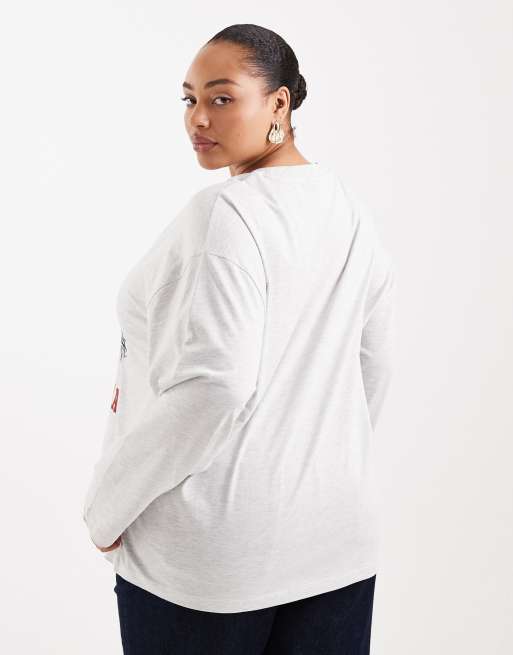 ASOS DESIGN Curve long sleeve t-shirt with Texas graphic in ice marl, 4 of 4
