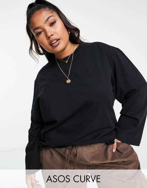 ASOS DESIGN long sleeve oversized t-shirt with wide sleeve in black