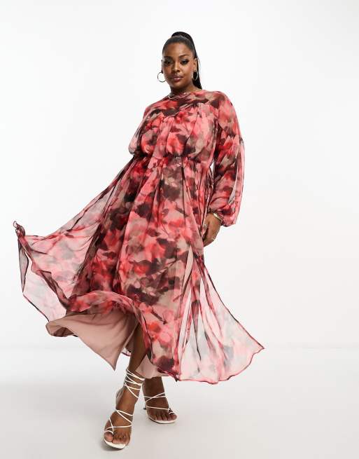 Long sleeve floral outlet maxi dress plus size