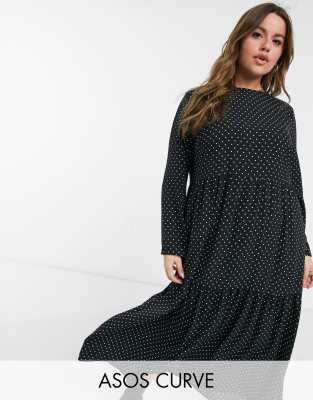 round neck long sleeve tiered midi dress