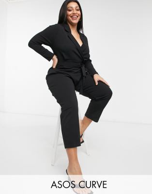 ASOS DESIGN curve long sleeve tux crepe jumpsuit in black - ASOS Price Checker