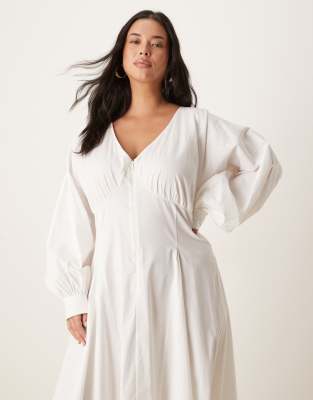 Asos Curve Asos Design Curve Long Sleeve V Neck Poplin Maxi Dress