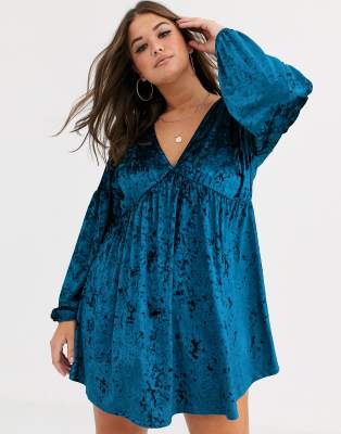 long sleeve velvet smock dress