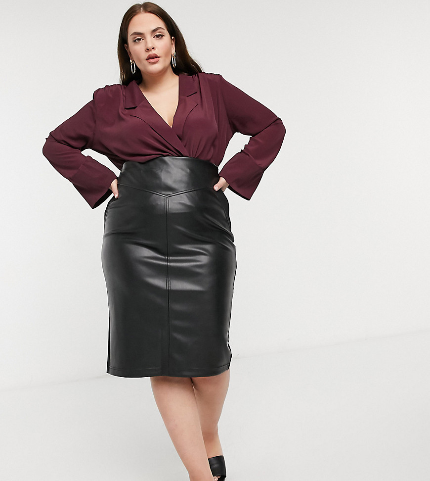 ASOS DESIGN Curve long sleeve wrap blouse with shoulder pad in wine-Red