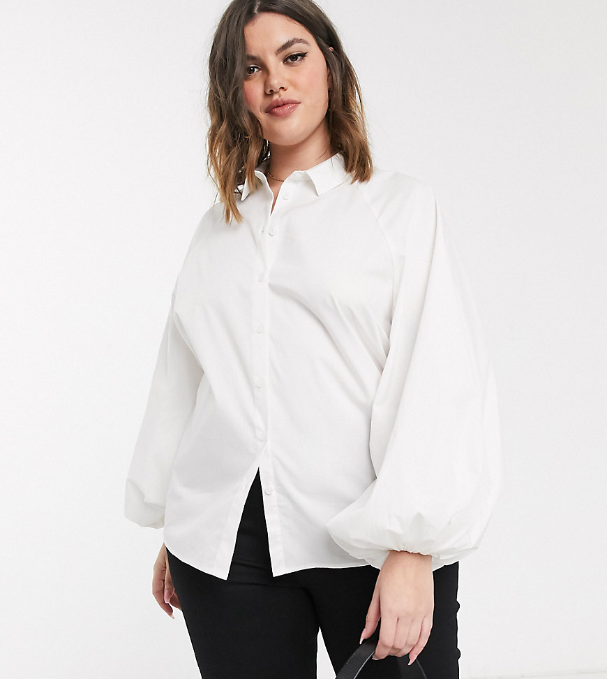 ASOS DESIGN Curve long volume sleeve shirt in cotton in white