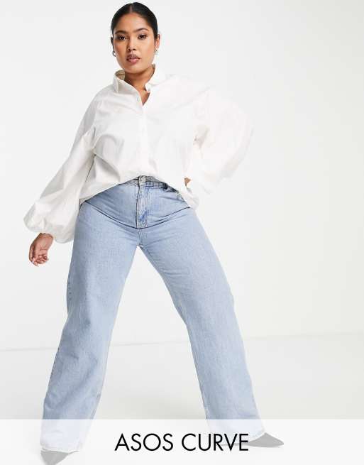 ASOS DESIGN Curve long volume sleeve shirt in cotton in white
