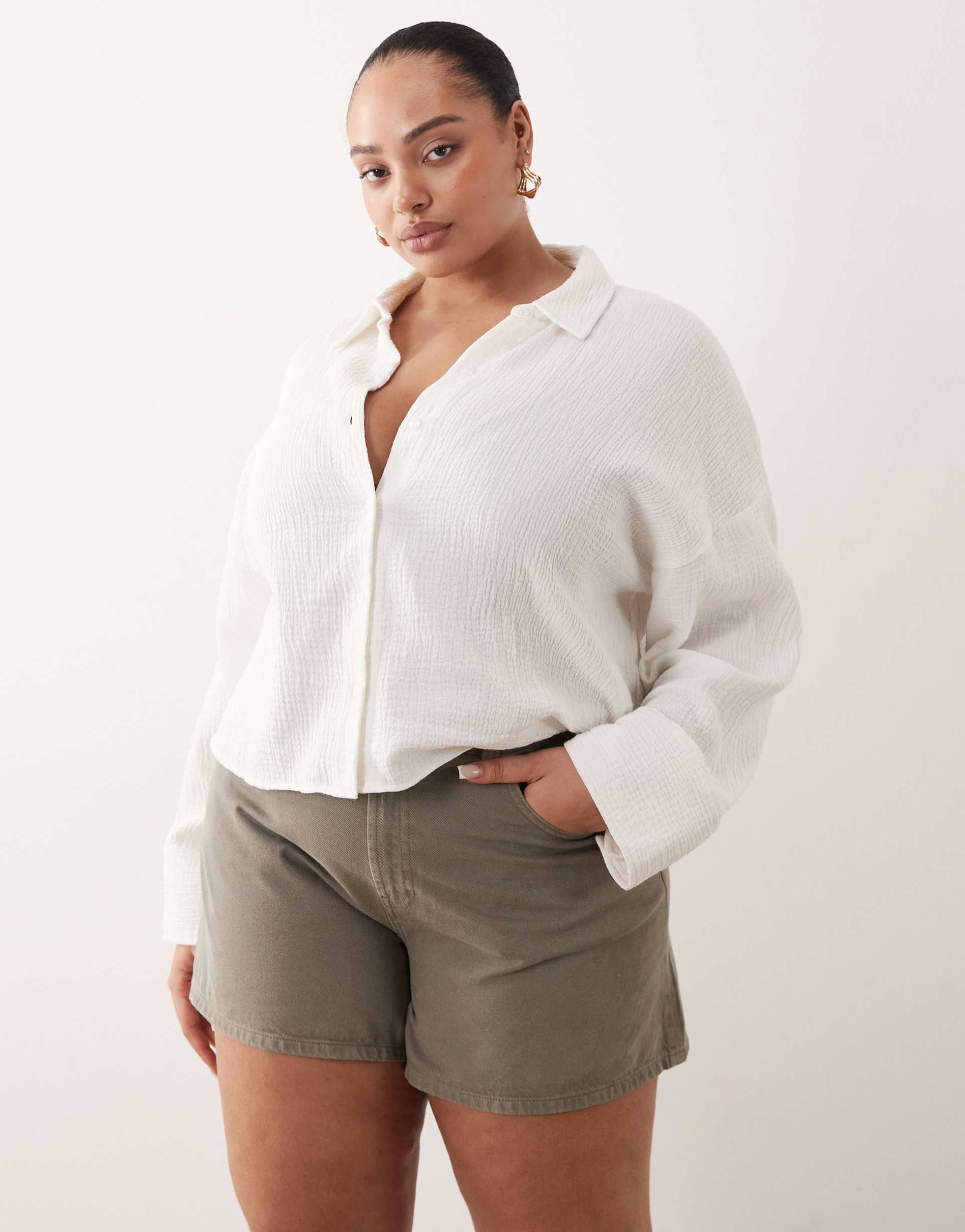 asos design curve longer a line shorts in khaki
