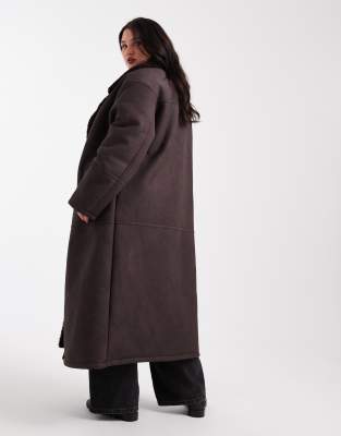 Asos Curve Asos Design Curve Longline Bonded Borg Jacket In Brown