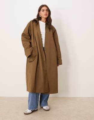 ASOS DESIGN Curve longline car coat trench in khaki - view 1