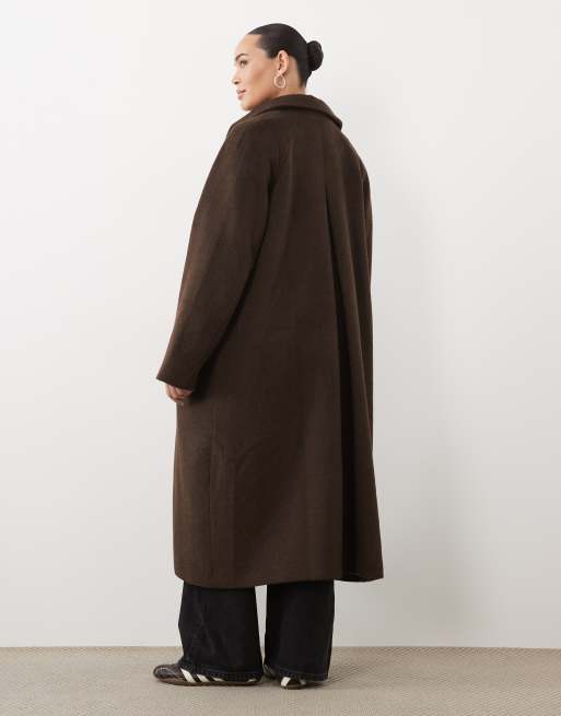 ASOS DESIGN Curve longline car coat with wool in deep chocolate, 2 of 4