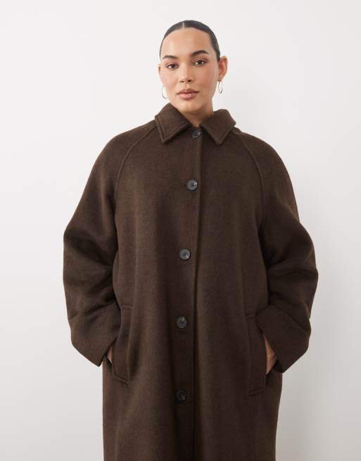 ASOS DESIGN Curve longline car coat with wool in deep chocolate, 3 of 4