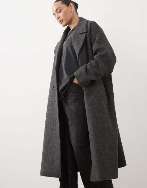 ASOS DESIGN Curve longline double breasted brushed coat in herringbone - view 1