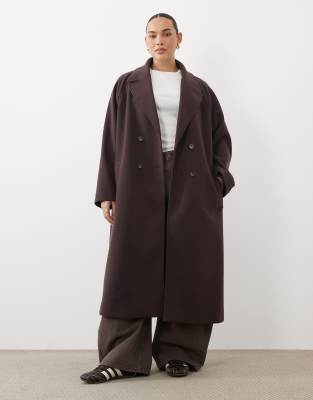 Asos Curve Asos Design Curve Longline Double Breasted Coat In Gray