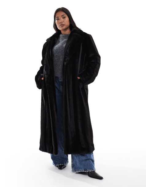ASOS DESIGN Curve longline faux fur car coat in black - view 1