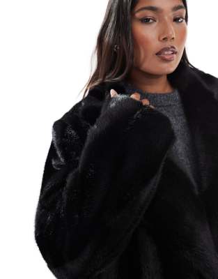 Asos Curve Asos Design Curve Longline Faux Fur Car Coat-black In Black