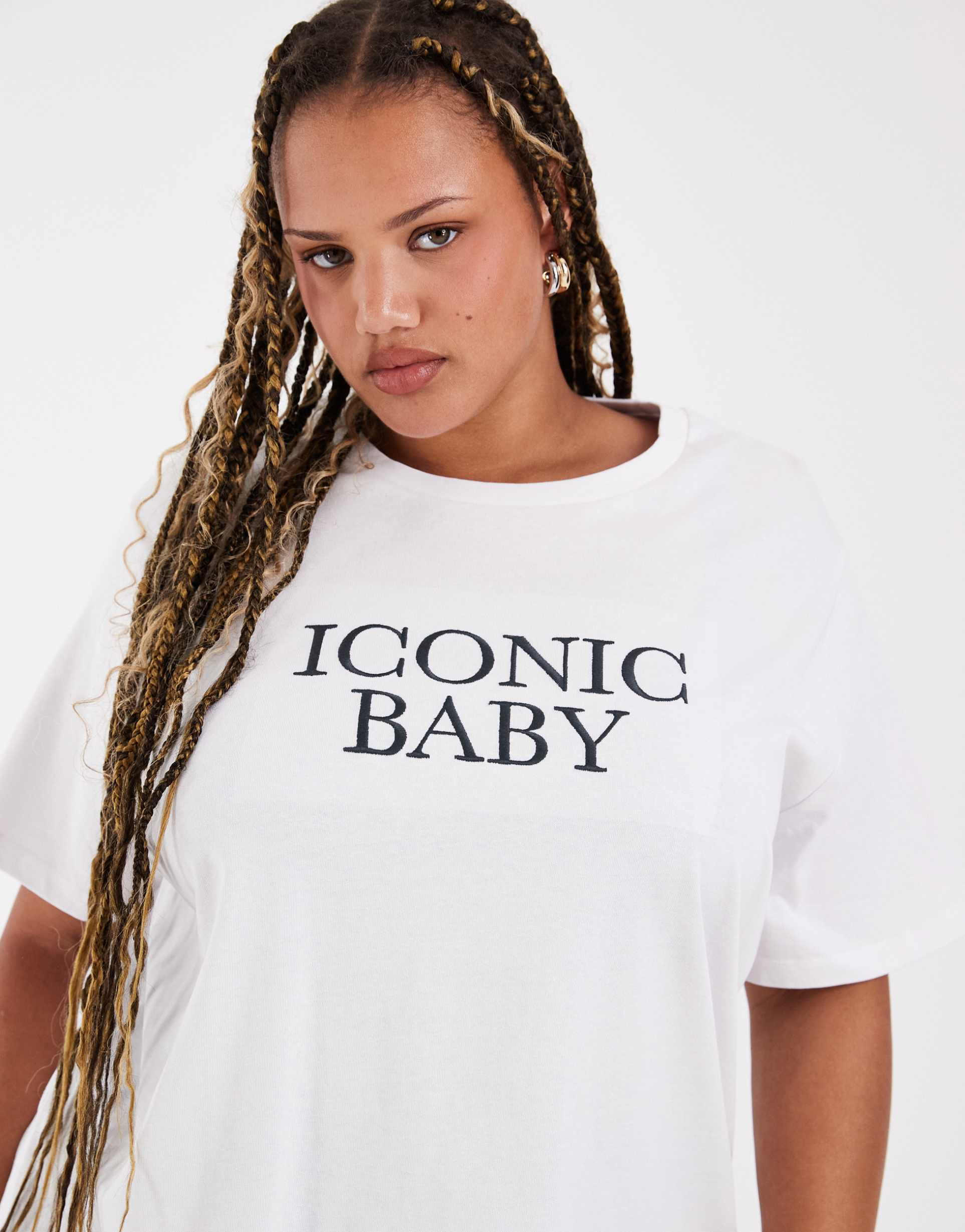 asos design curve longline heavyweight t-shirt with iconic slogan in white