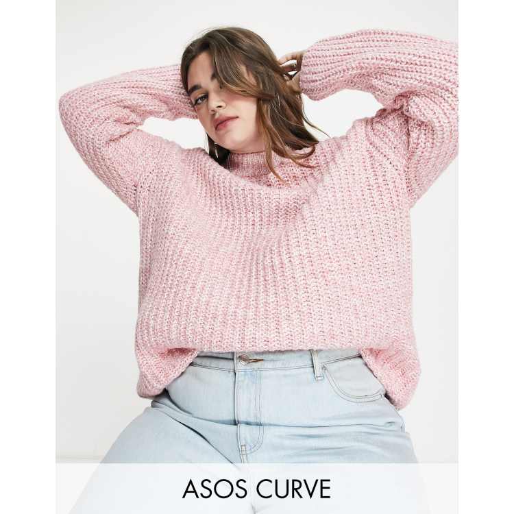 Only v neck ribbed jumper in pale pink marl