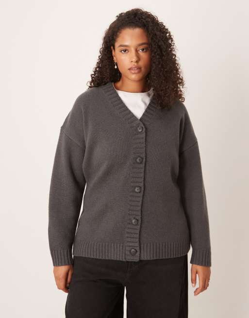 ASOS DESIGN Curve longline lambswool waisted cardigan in charcoal