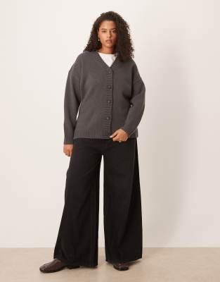 Asos Curve Asos Design Curve Longline Lambswool Waisted Cardigan In Gray