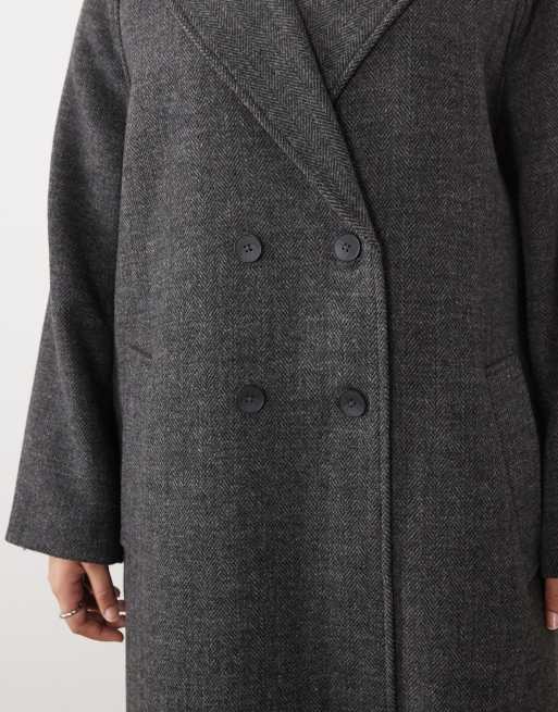 ASOS DESIGN Curve Longline-Mantel mit doppelter Knopfleiste und Fischgrätmuster, 3 von 4