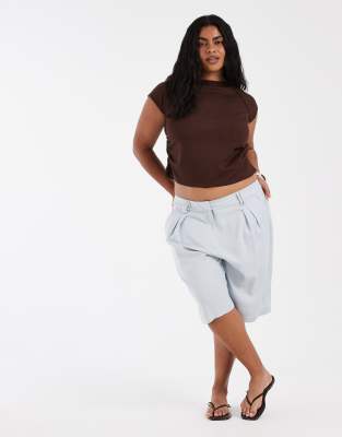 ASOS DESIGN Curve longline mensy shorts in soft blue