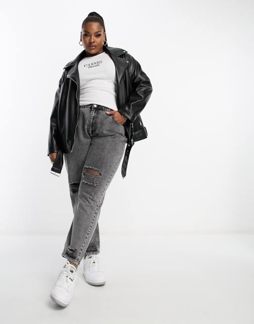 White plus size leather on sale jacket