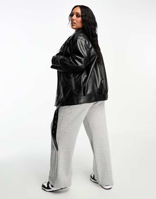 ASOS DESIGN Curve oversized leather look biker jacket in white