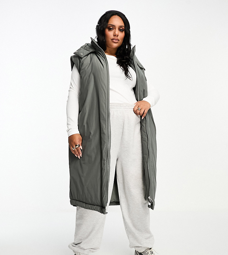 Asos Curve Asos Design Curve Longline Paper Touch Vest With Hood In Charcoal-gray