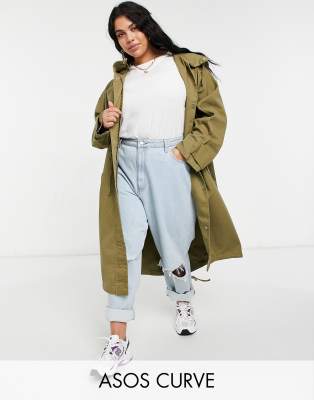 ASOS DESIGN Curve longline parka in khaki-Neutral