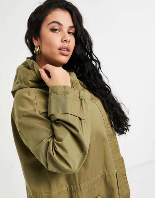 ASOS DESIGN Curve longline parka in khaki, 3 of 4