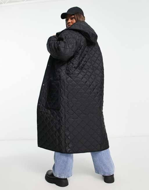 ASOS DESIGN Curve longline quilted coat in black | ASOS