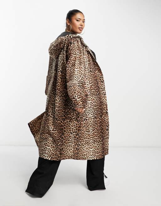 ASOS DESIGN Curve longline rain parka in animal print