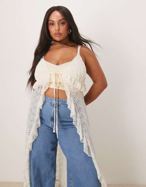 ASOS DESIGN Curve longline split front lace cami top in