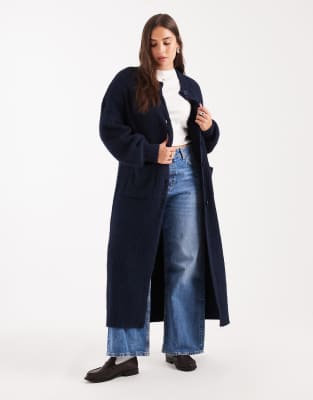 ASOS DESIGN Curve - Longline-Strickjacke in Marineblau mit Rundhalsausschnitt