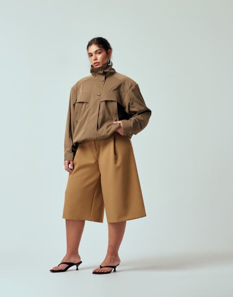 ASOS DESIGN Curve longline tailored cullottes in camel - view 1