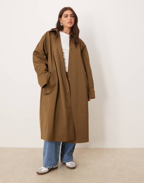 ASOS DESIGN Curve longline trench coat in khaki - view 1