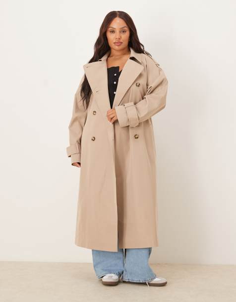 ASOS DESIGN Curve longline trench coat in mushroom - view 1