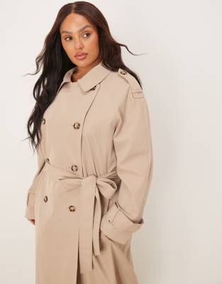 Asos Curve Asos Design Curve Longline Trench Coat In Brown