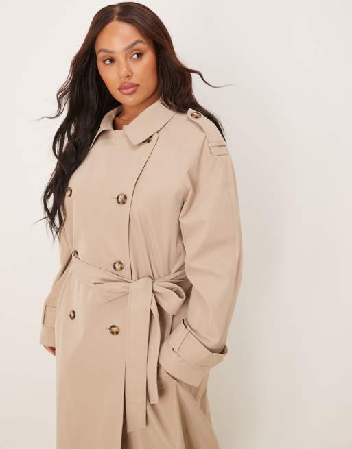 ASOS DESIGN Curve longline trench coat in mushroom