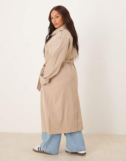 ASOS DESIGN Curve longline trench coat in mushroom